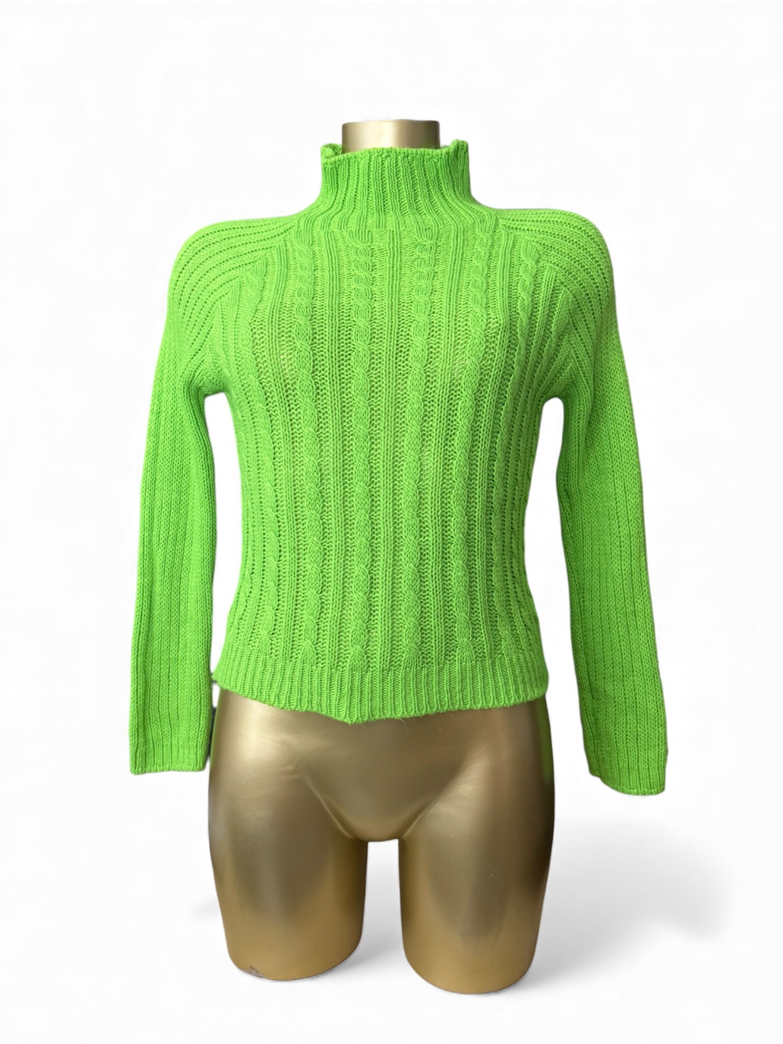 Neon green high neck knitted jumper (S/M)