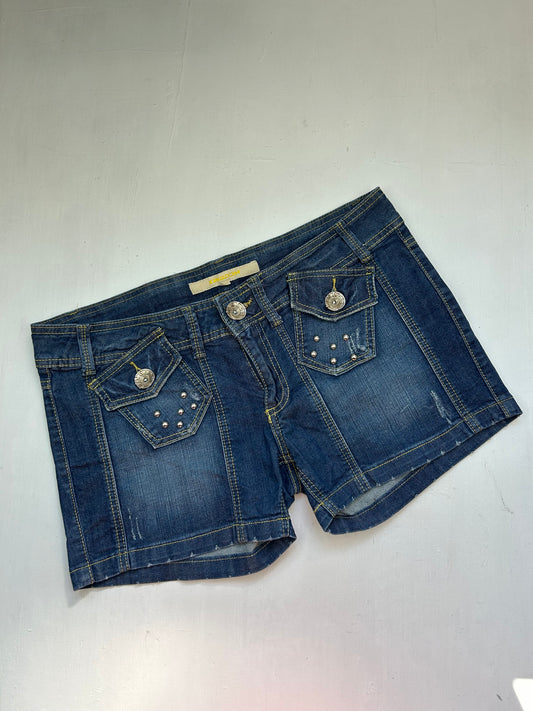Blue denim low rise mini short (XL)