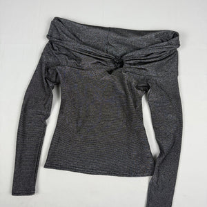 Grey silver bardot neck long sleeves top (S)