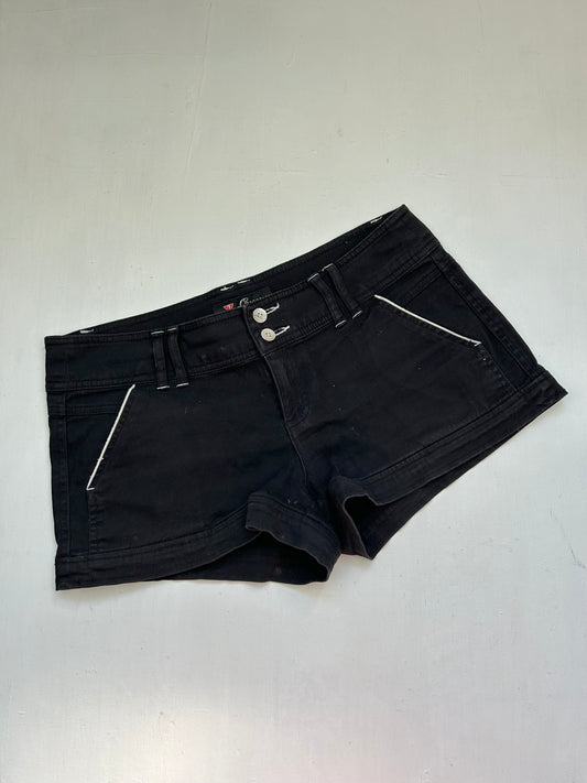 Black denim low rise mini short (S)