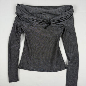 Grey silver bardot neck long sleeves top (S)
