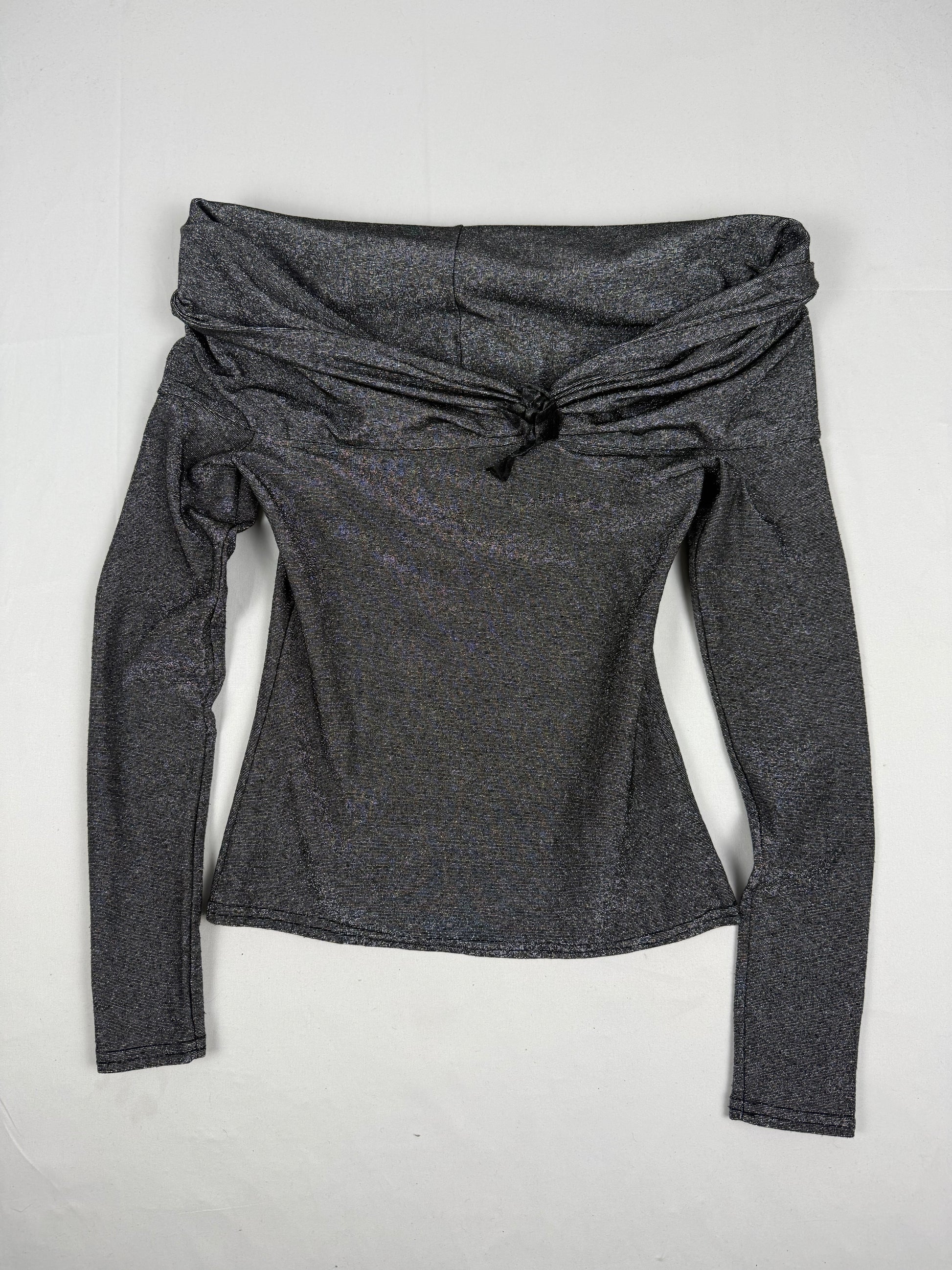Grey silver bardot neck long sleeves top (S)