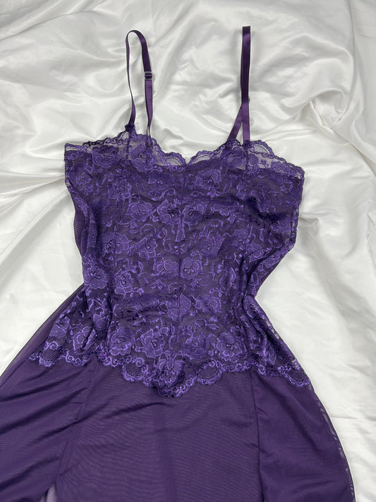 Purple lace mesh babydoll mini dress (S/M)