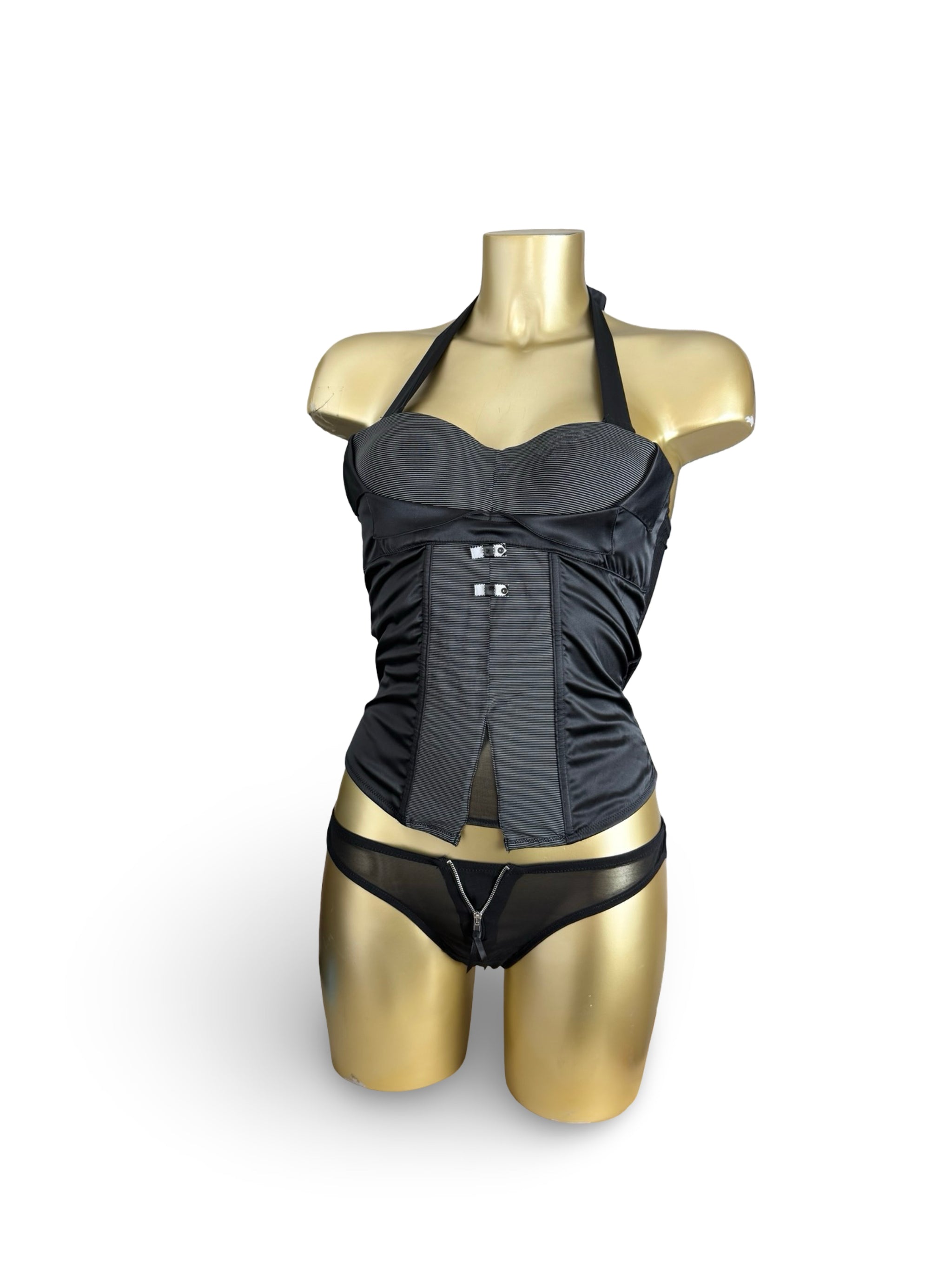 Black mesh corset + thong set (S)
