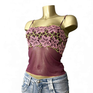 Purple mesh floral bustier babydoll top (S)