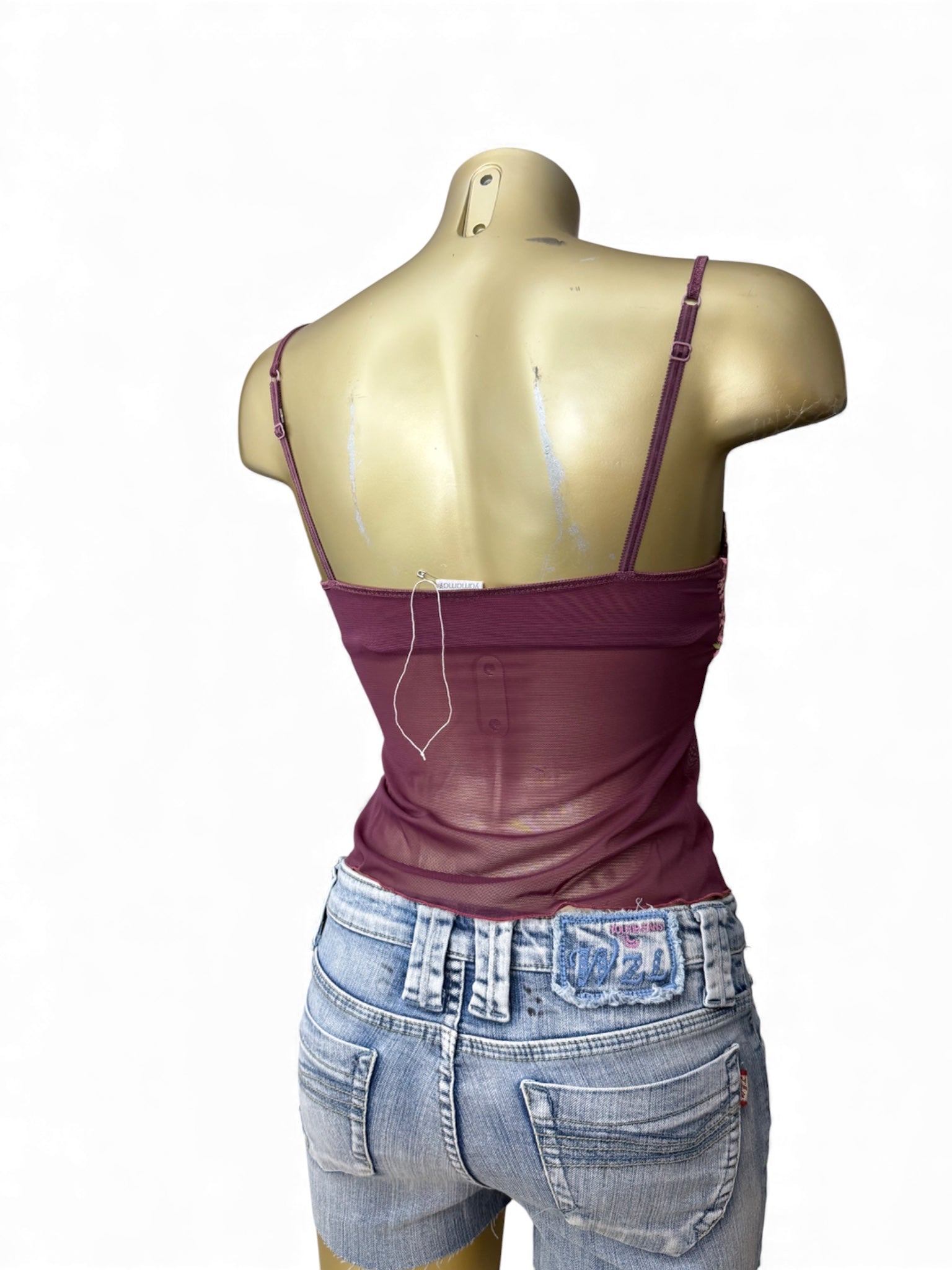 Purple mesh floral bustier babydoll top (S)