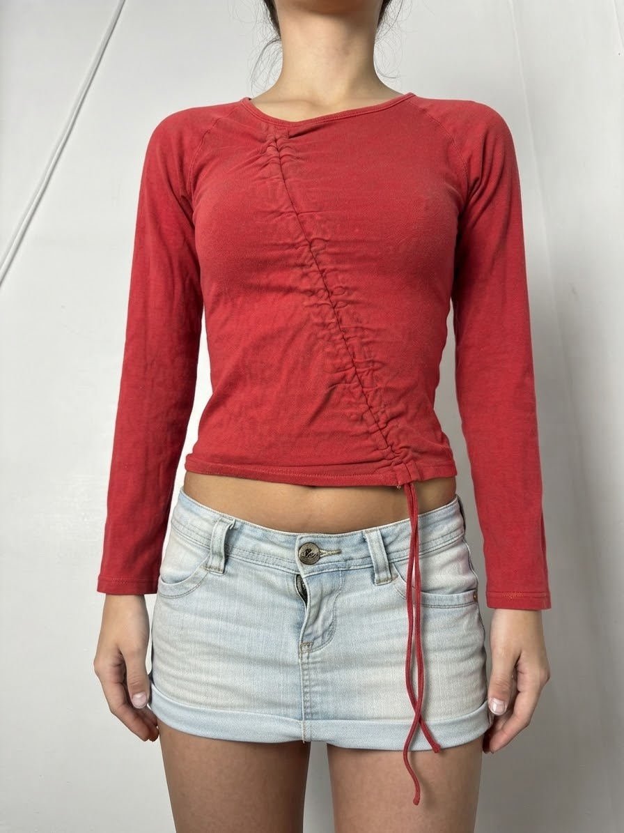 Black 100% cotton ruched top (S)