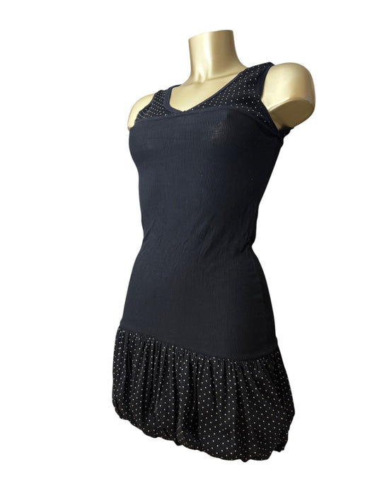 Black polka dots mini ballon dress (S)