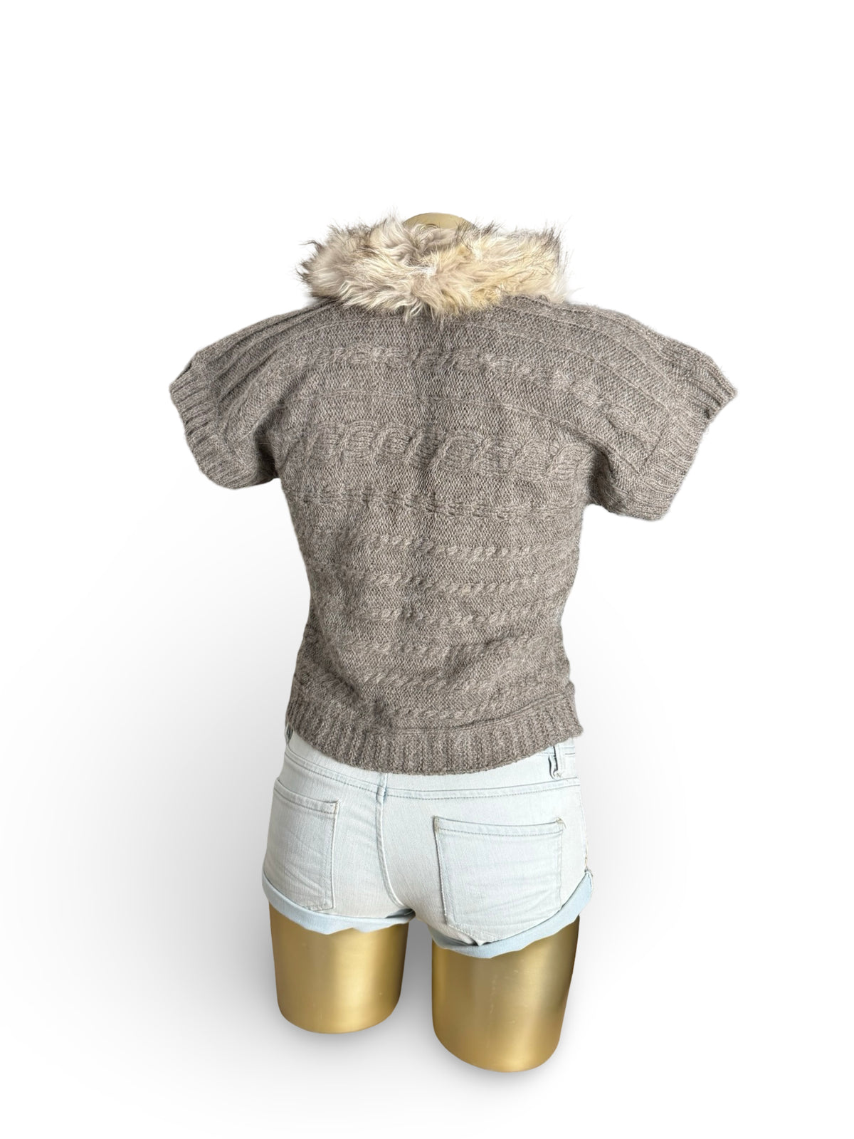 Khaki faux fur trim bolero (S)