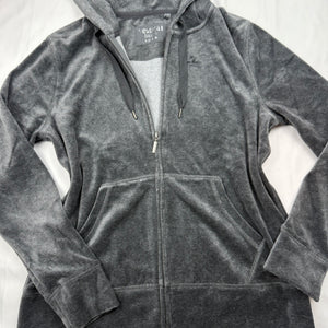 Grey velvet zip up hoodie (M)