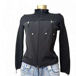 Black wool zip up cardigan jumper (S/M)