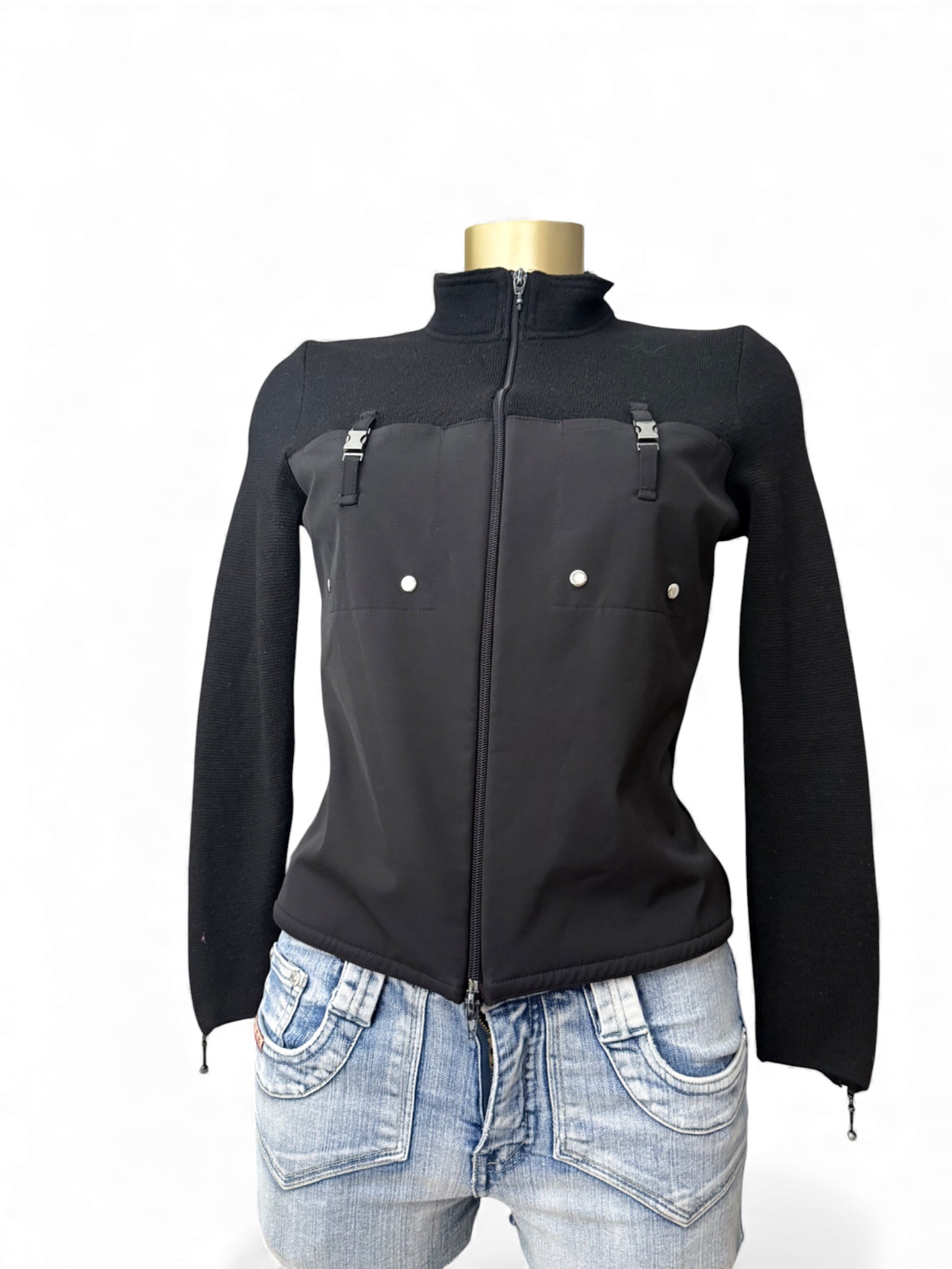 Black wool zip up cardigan jumper (S/M)