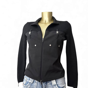 Black wool zip up cardigan jumper (S/M)