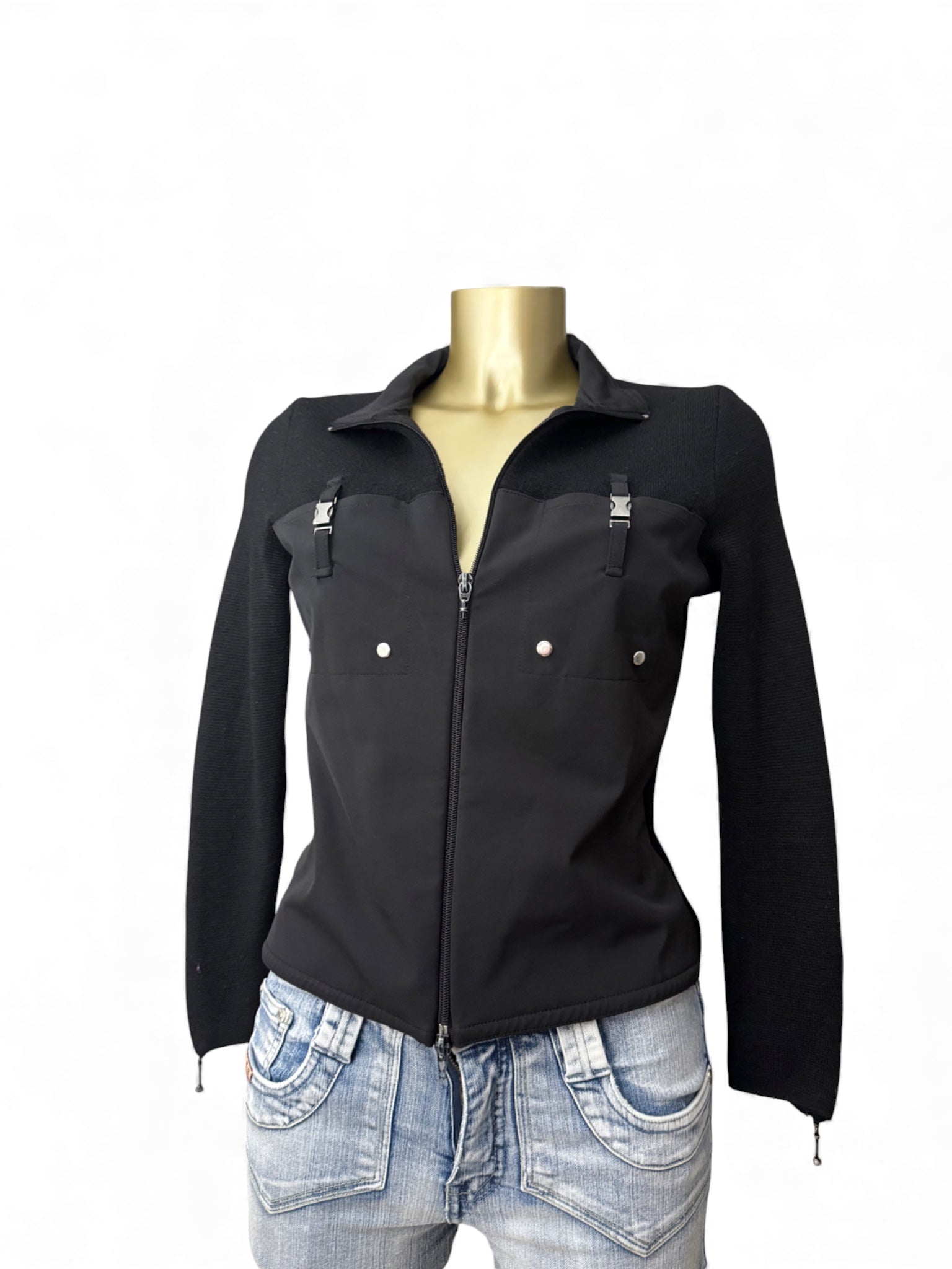 Black wool zip up cardigan jumper (S/M)