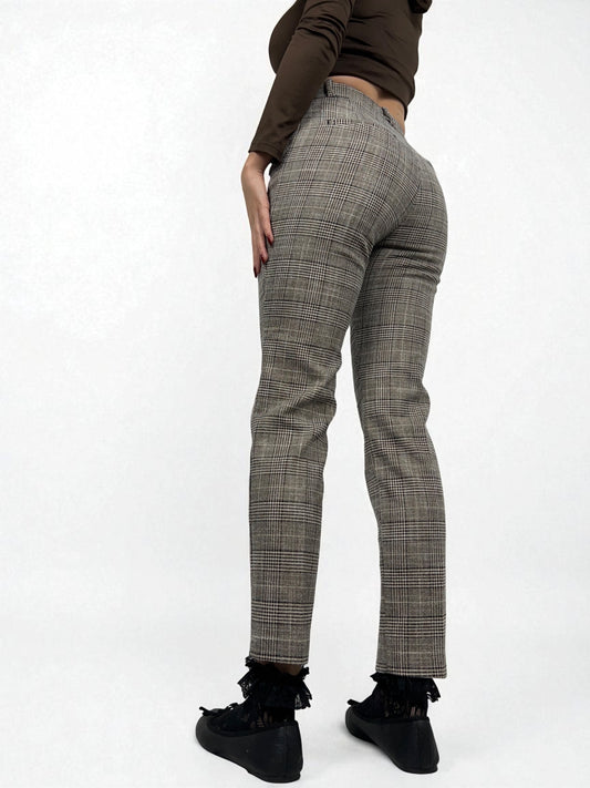 Beige check print office pants (S)