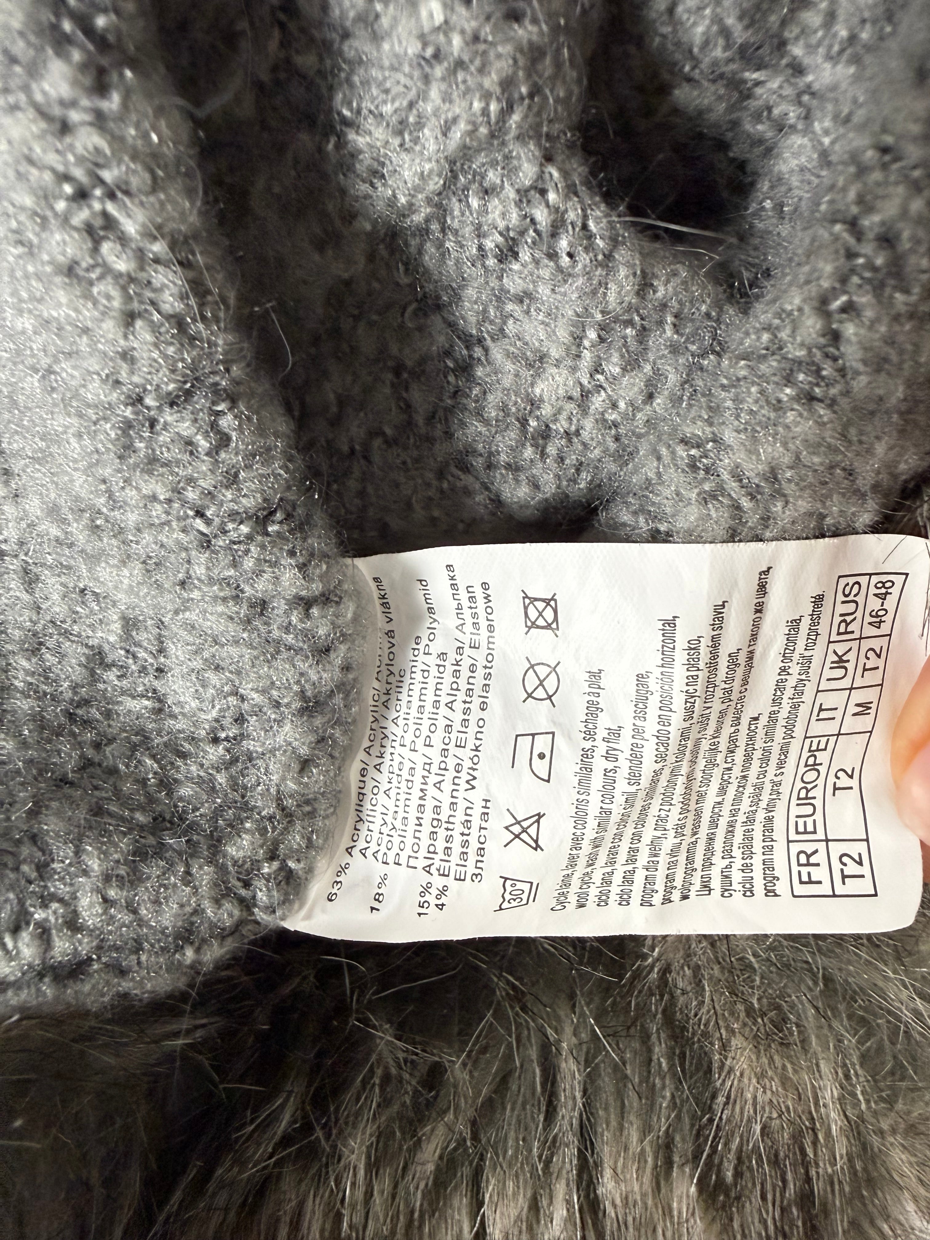 Grey faux fur trim wool bolero top (M)