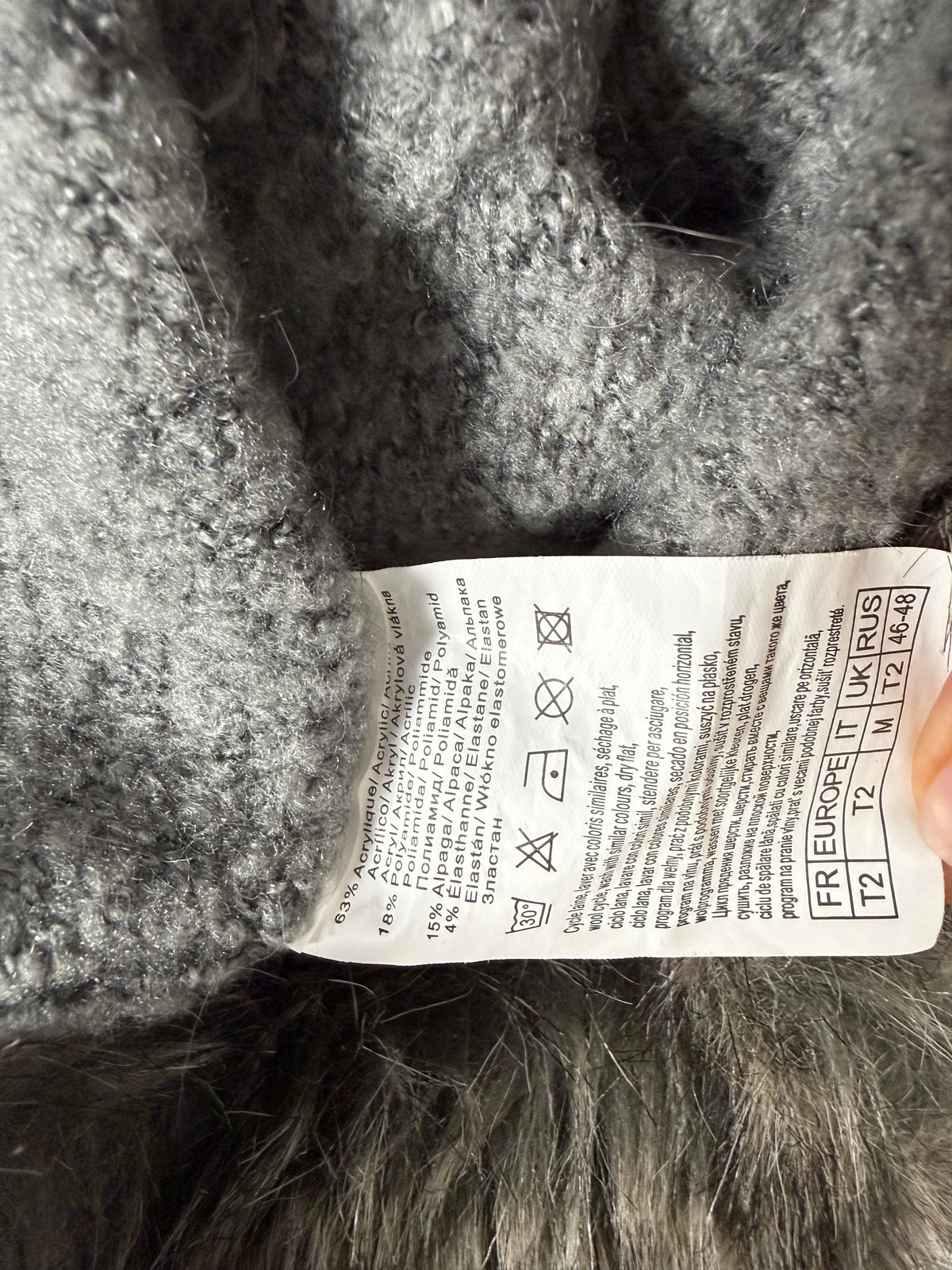 Grey faux fur trim wool bolero top (M)
