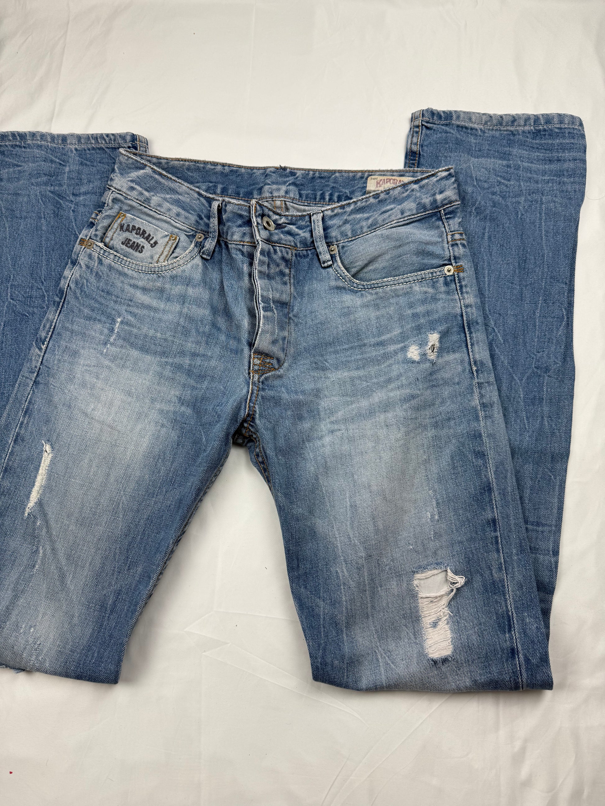 Blue denim low rise baggy pants (M)