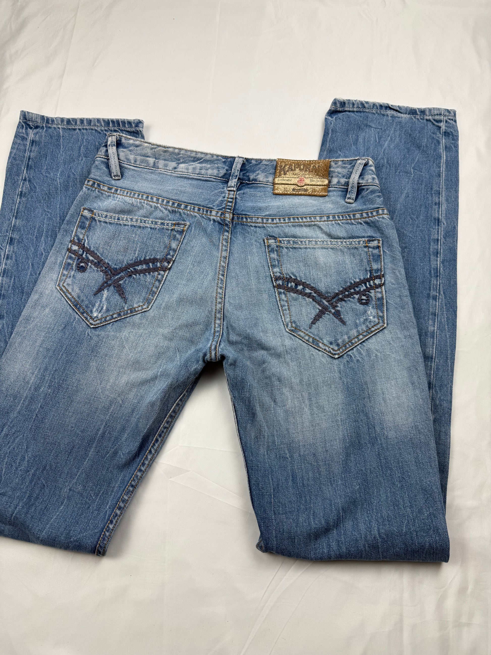 Blue denim low rise baggy pants (M)