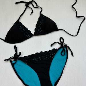 Black  low rise embroidered bikini set (S/M)