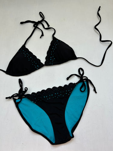 Black  low rise embroidered bikini set (S/M)