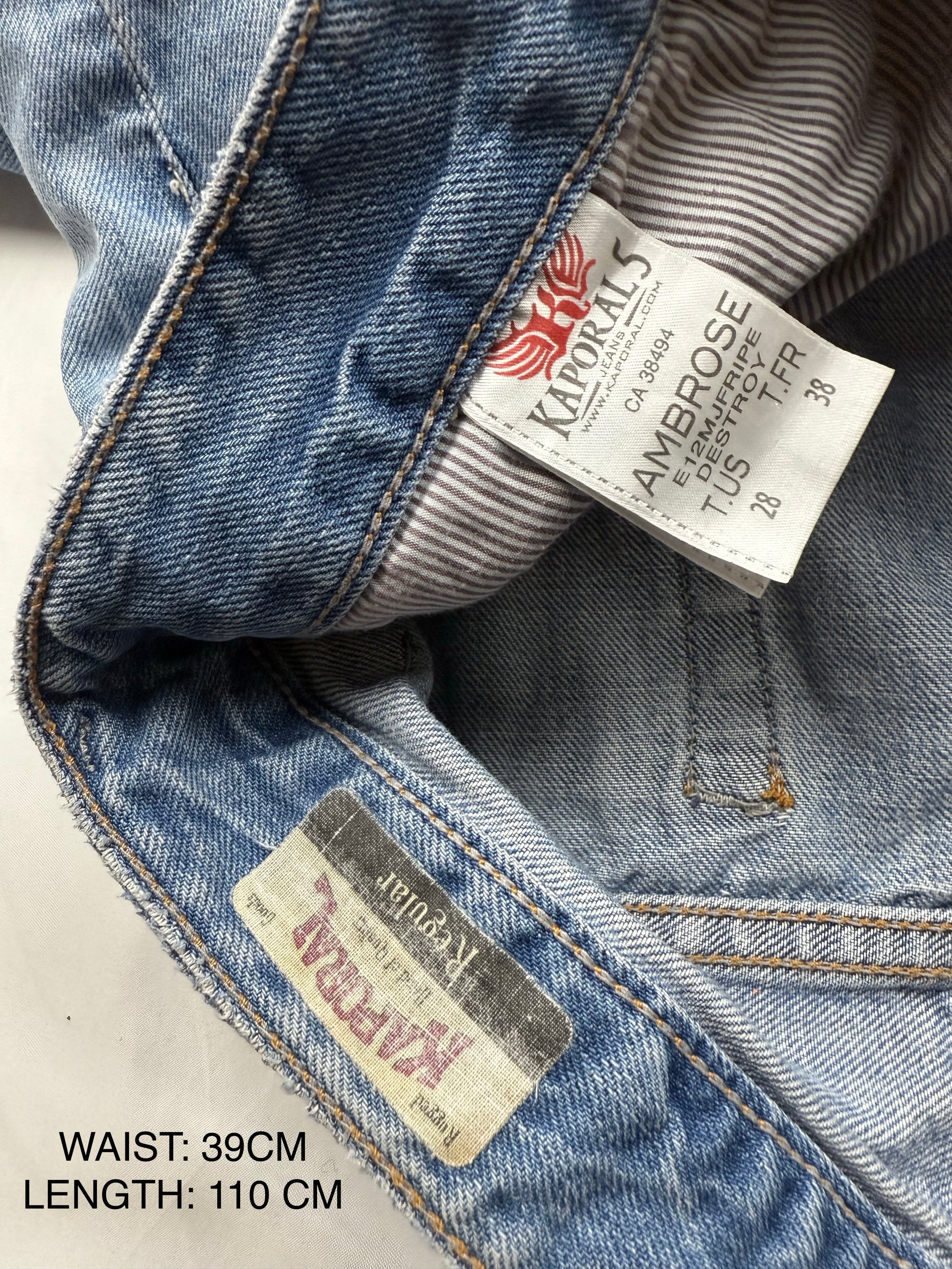Blue denim low rise baggy pants (M)