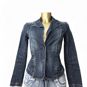 Blue denim tight fit office blazer jacket (XS/S)
