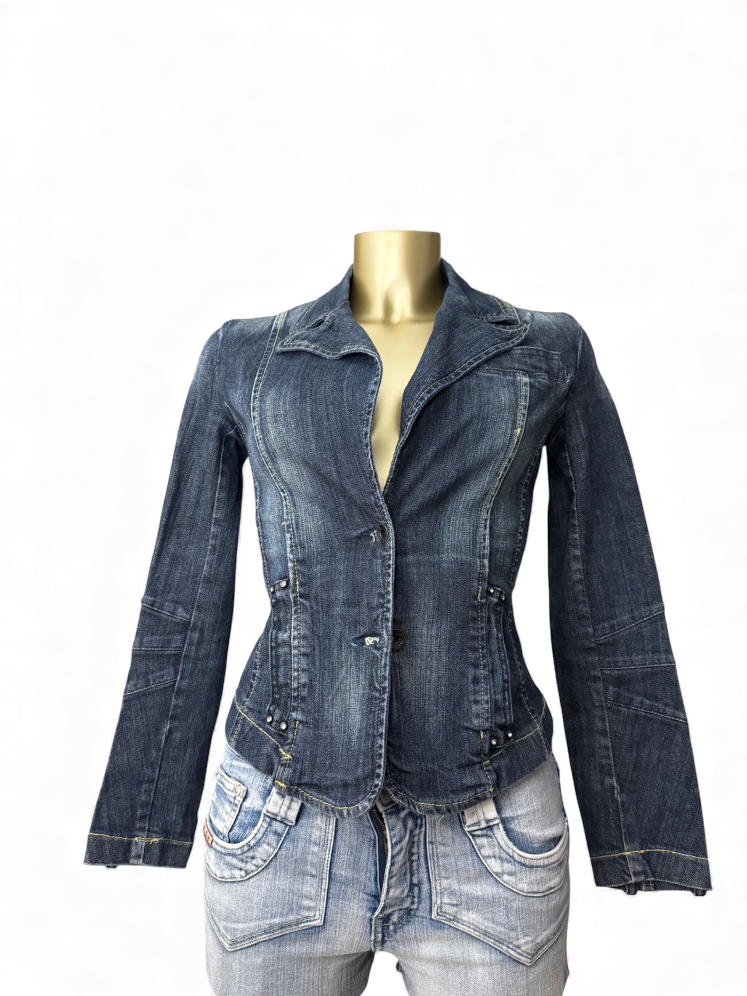 Blue denim tight fit office blazer jacket (XS/S)