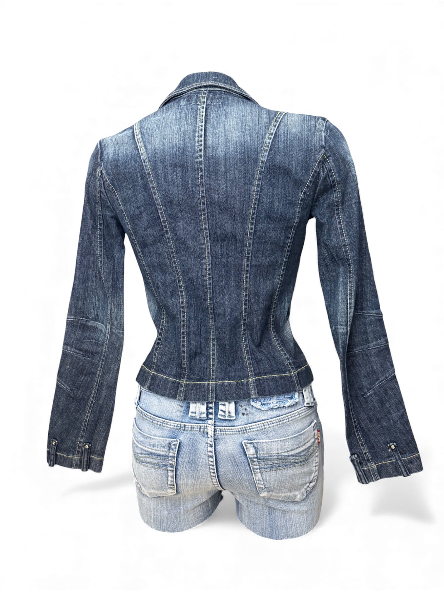 Blue denim tight fit office blazer jacket (XS/S)