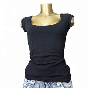 Black cotton ribbed tight fit tee (XL)