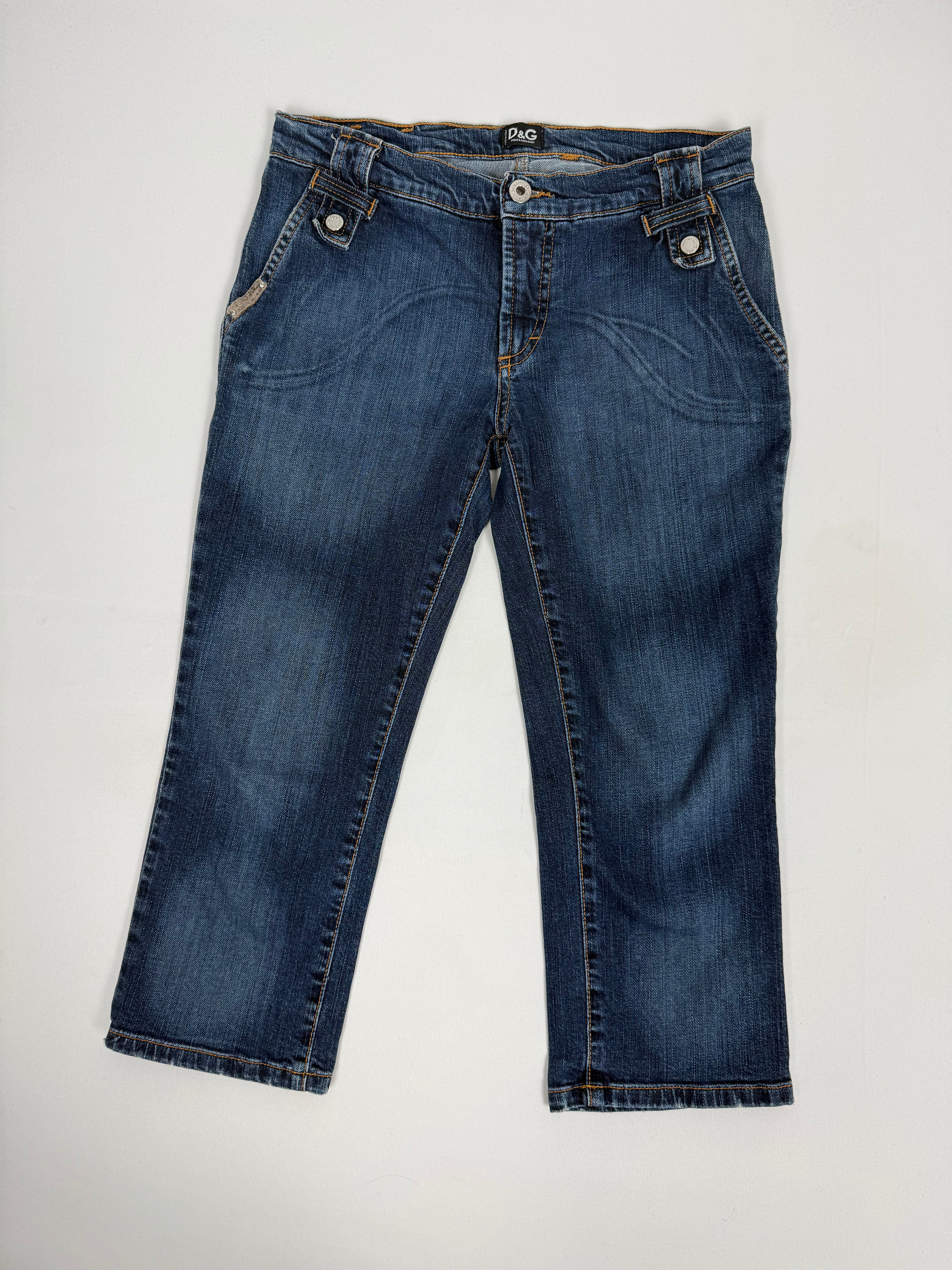 Navy denim low rise capri pants (S)