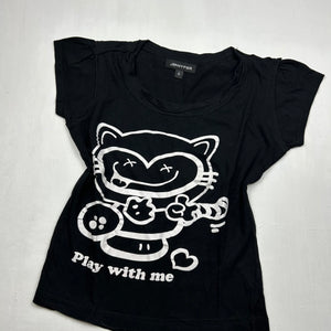 Bicolor black cartoon logo cotton tee (S)