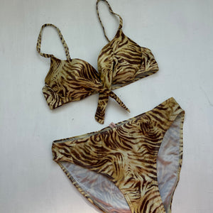 Beige tiger print mid rise bikini set (M)