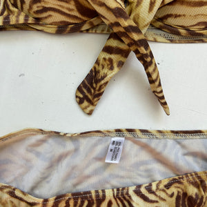 Beige tiger print mid rise bikini set (M)
