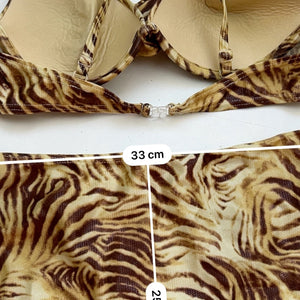 Beige tiger print mid rise bikini set (M)