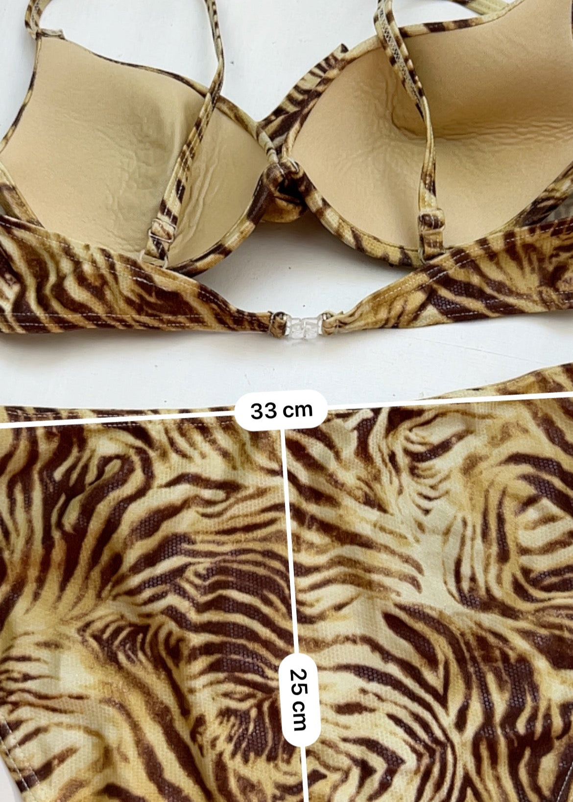 Beige tiger print mid rise bikini set (M)