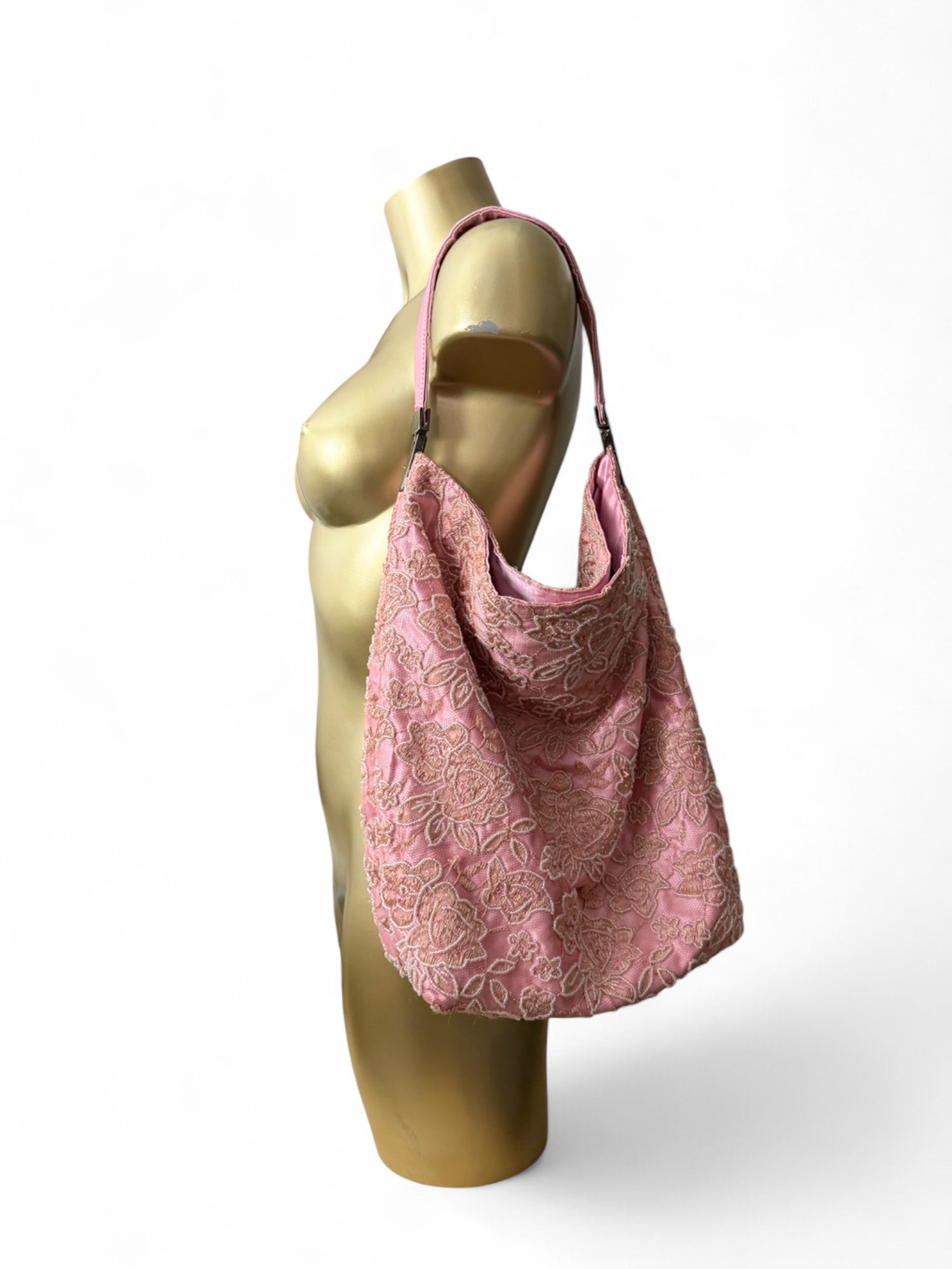 Baby pink pearls embroidered shoulder bag (36x37cm)
