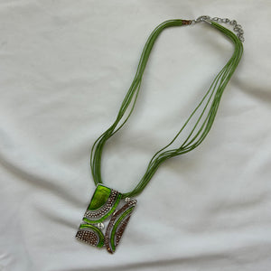 Green cord pendant necklace + earrings set