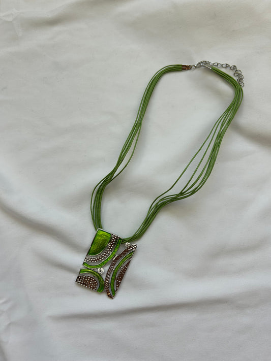 Green cord pendant necklace + earrings set