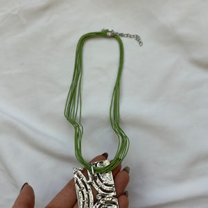 Green cord pendant necklace + earrings set
