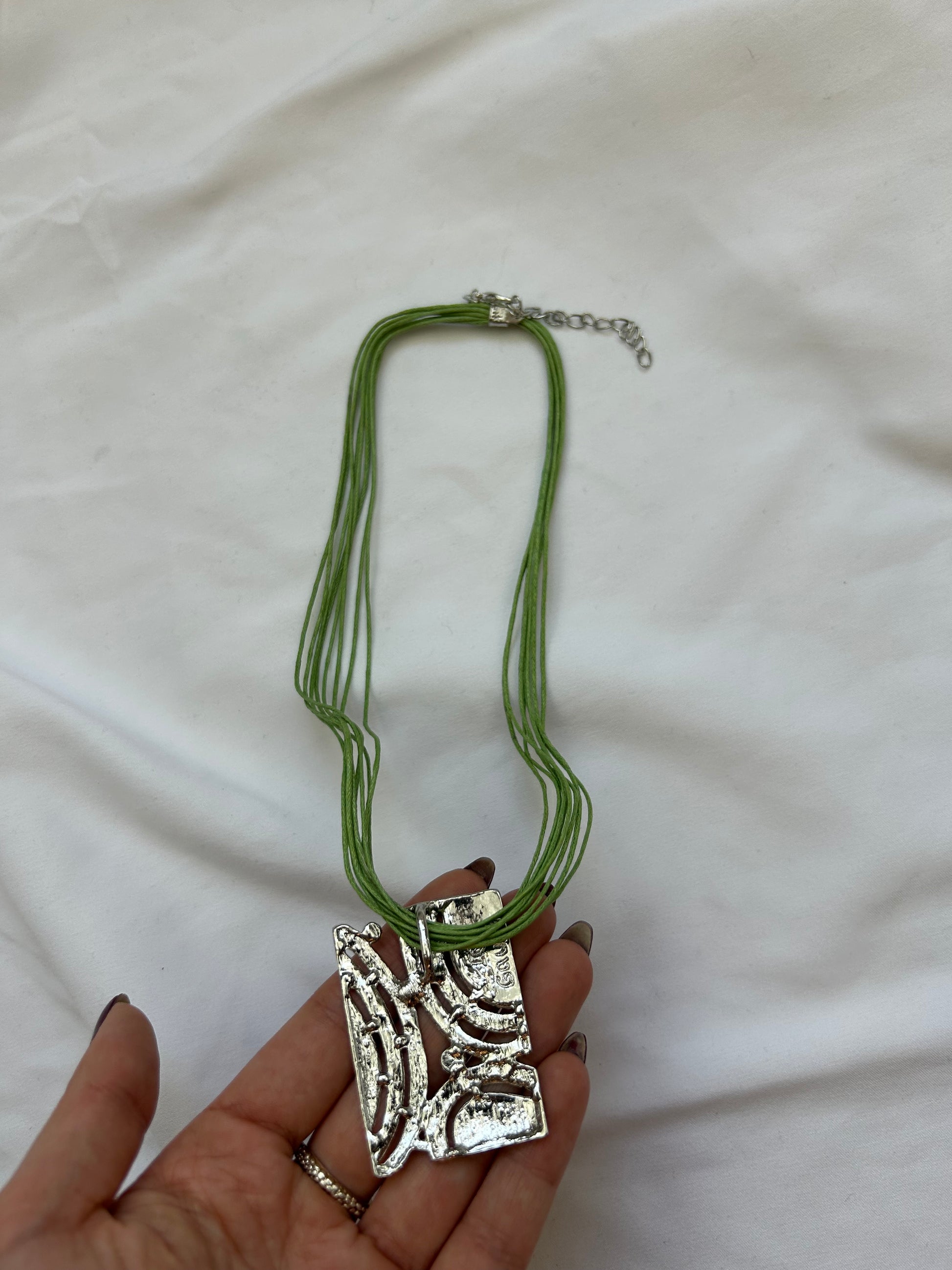 Green cord pendant necklace + earrings set