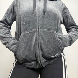 Grey velvet zip up hoodie (M)