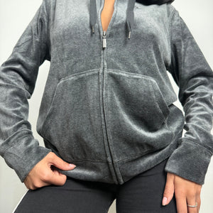 Grey velvet zip up hoodie (M)