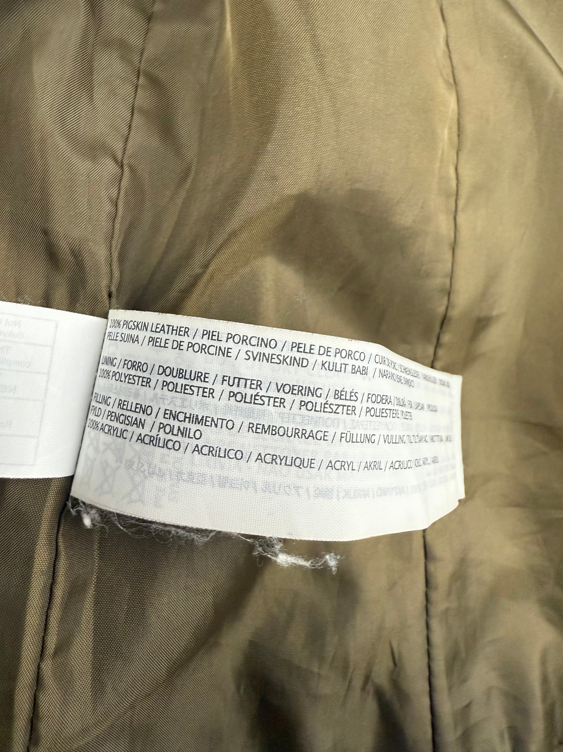 Khaki tight fit suede real leather zip up biker jacket (XS)