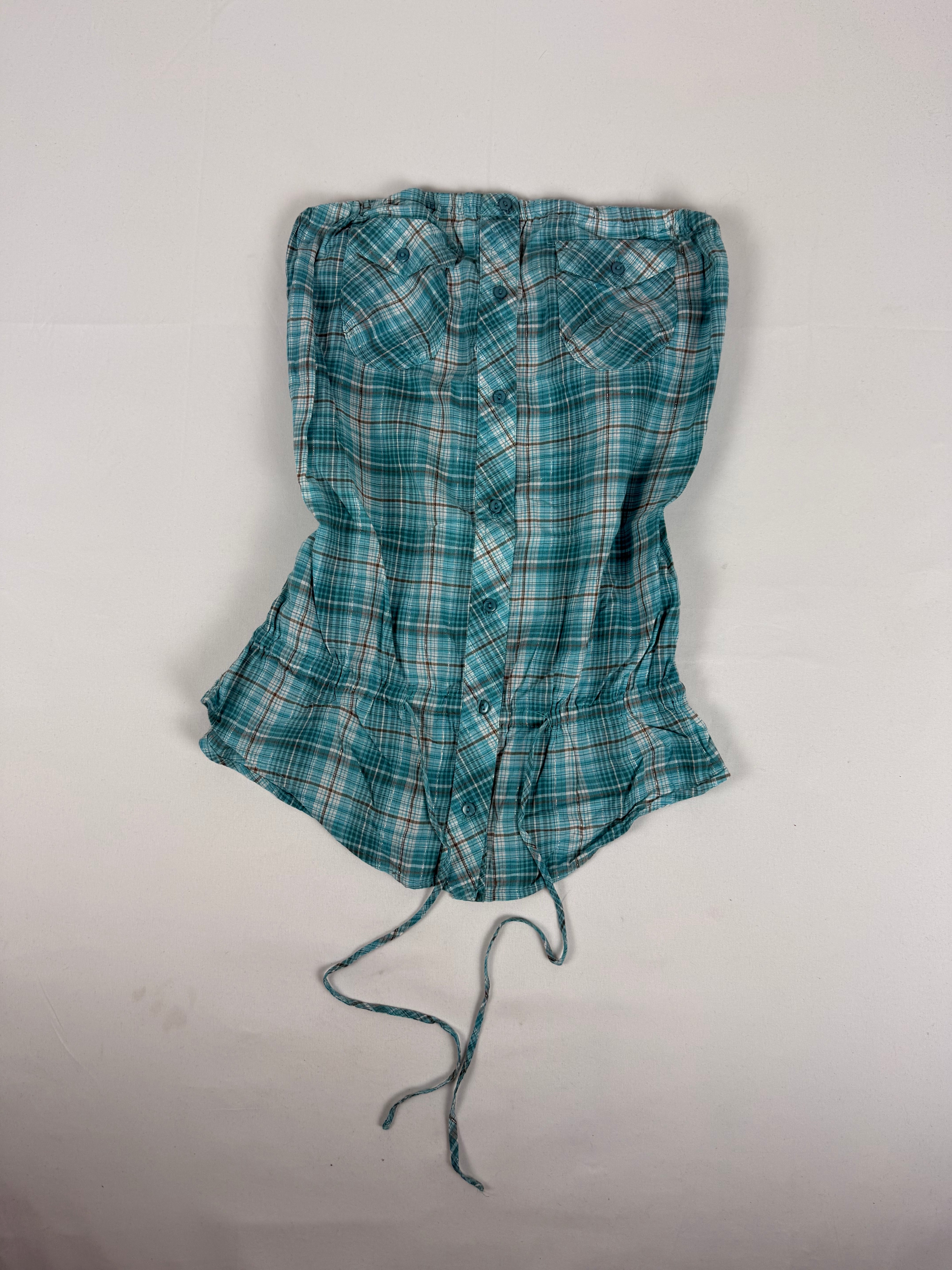 Buttons up check print tube top (M)