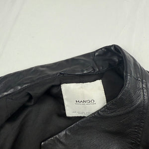 Black real leather tight fit biker jacket (XS)