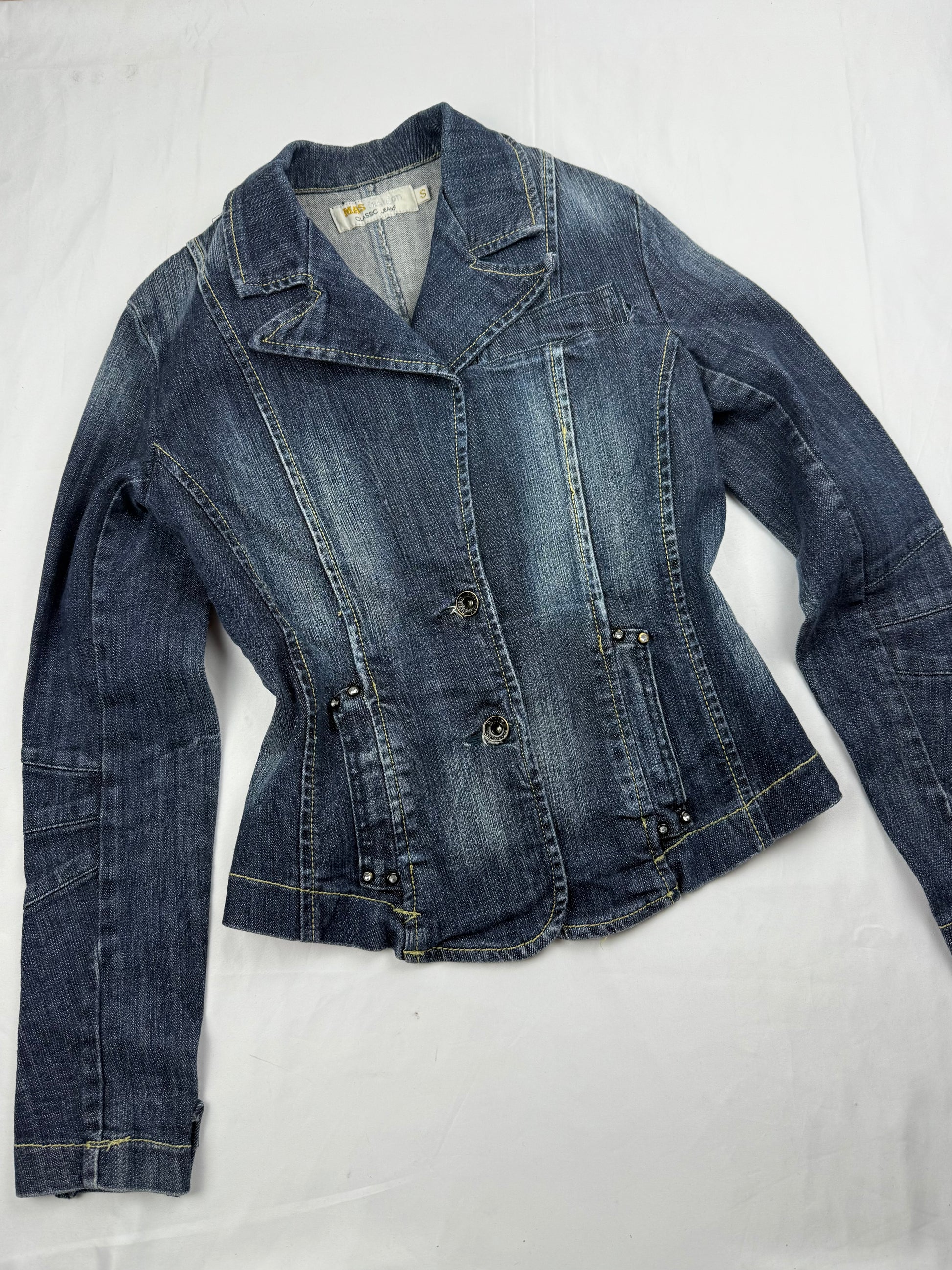 Blue denim tight fit office blazer jacket (XS/S)