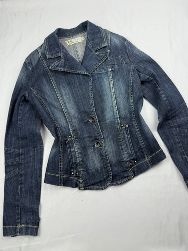 Blue denim tight fit office blazer jacket (XS/S)