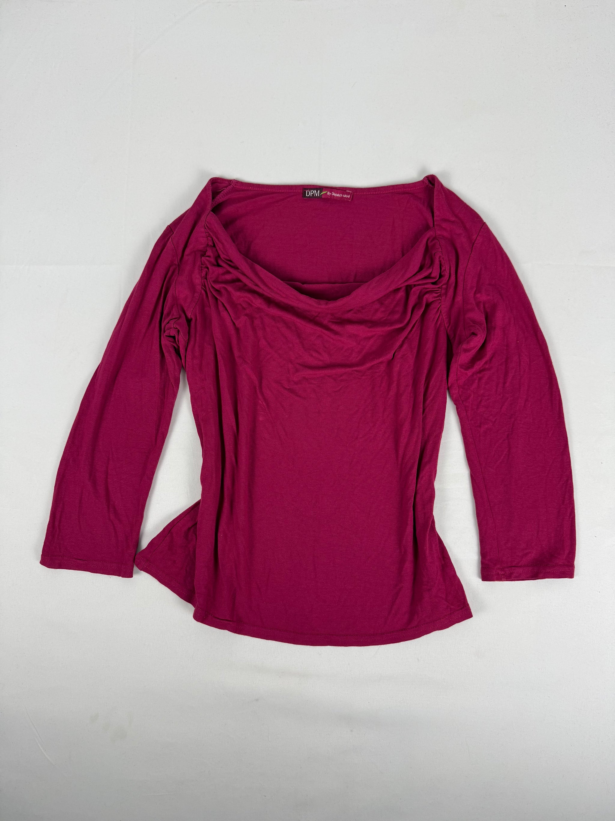 Pink plunge neck stretchy long sleeves top (S/M)