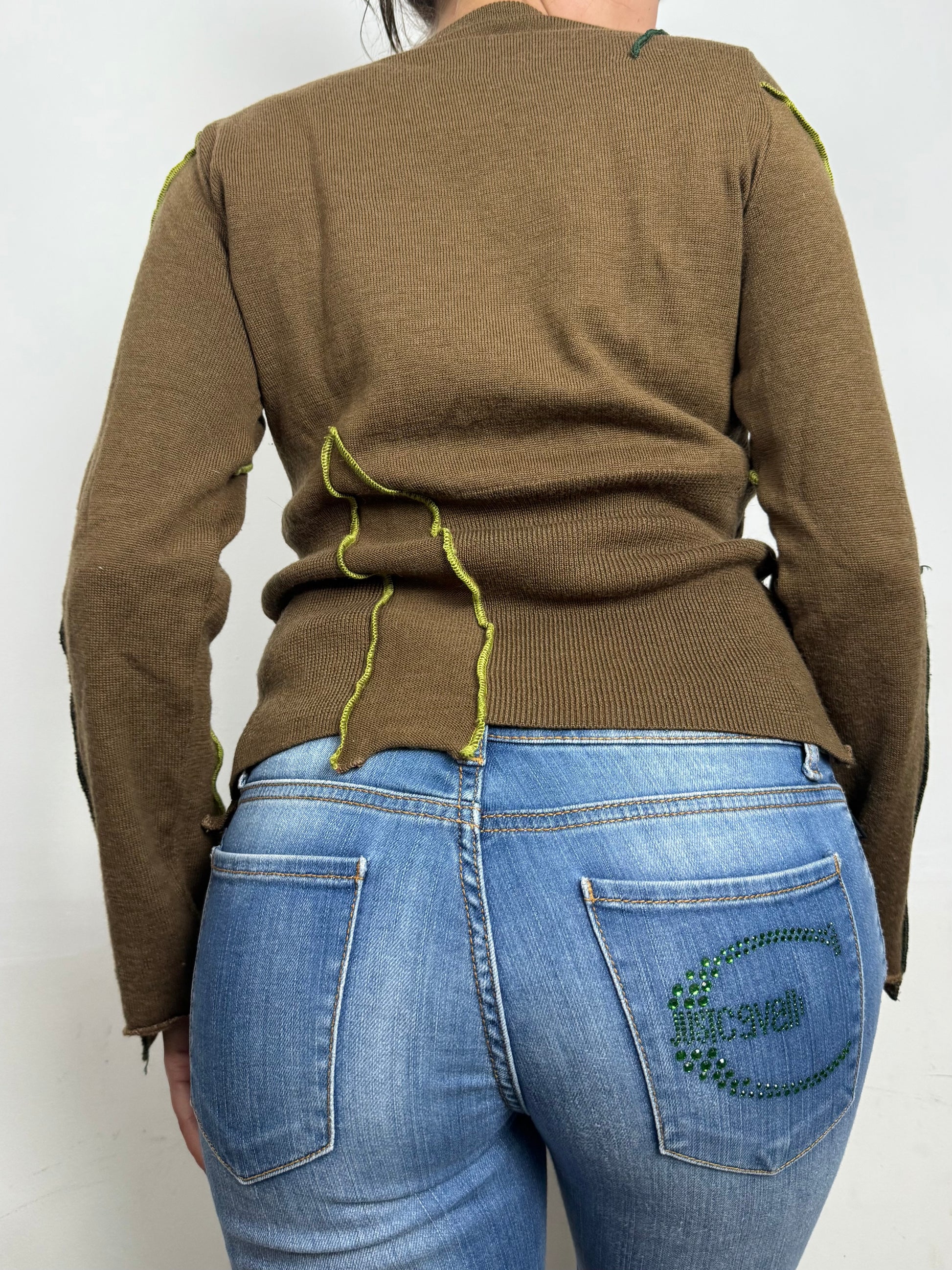 Khaki zip up asymmetric jumper (S/M)